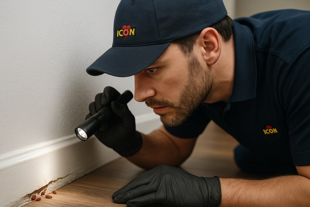 Pest Control Technician Inspecting Bed for Hidden Bed Bugs