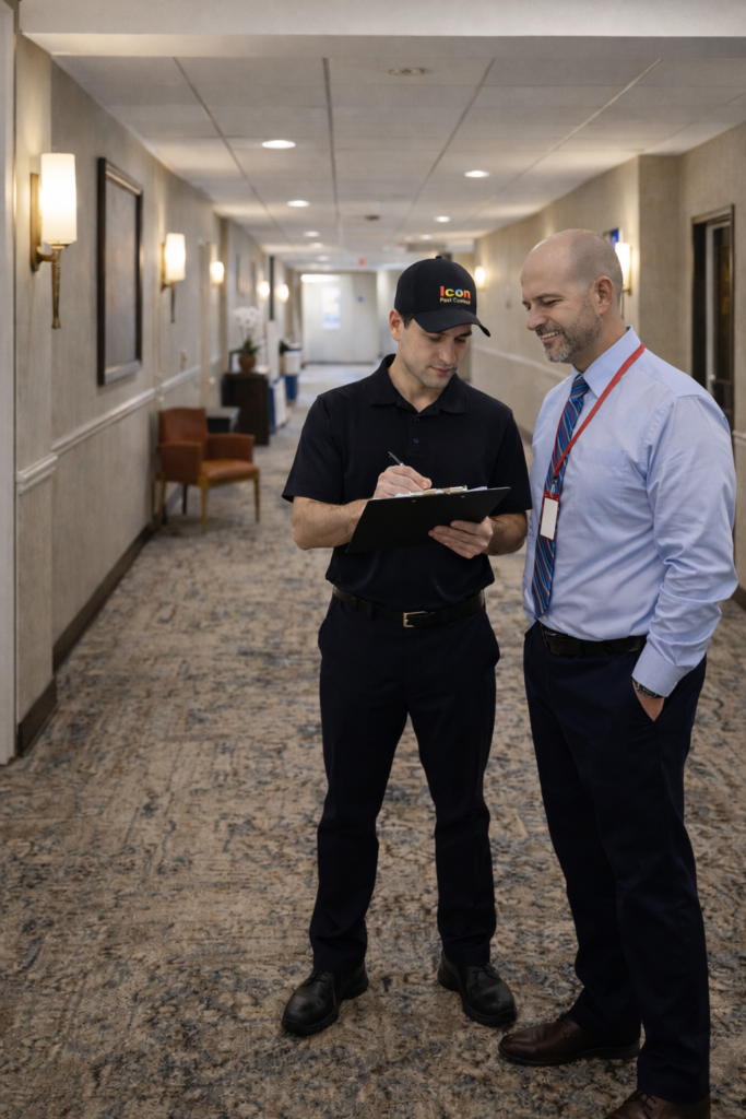 Follow up Icon Pest for bed bug removal from Commercial place